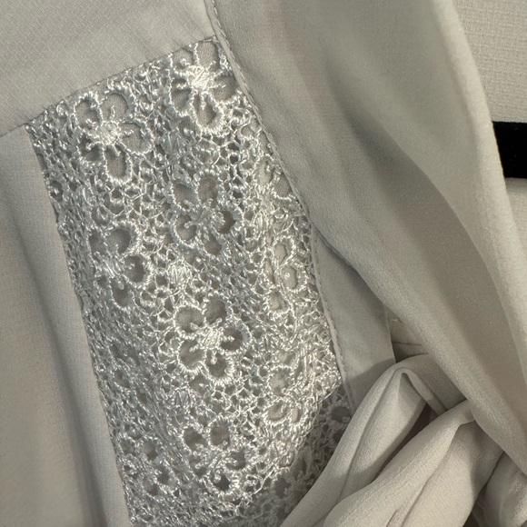 Tie Neck Blouse with Floral Embroidered Detail in the color Smoke - Picture 3 of 7